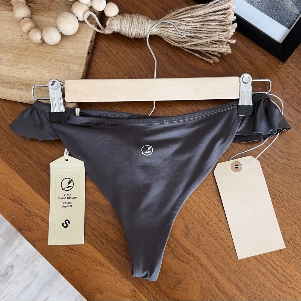 DARK GREY RUFFLE TRIMMED NWT SWIM BOTTOMS